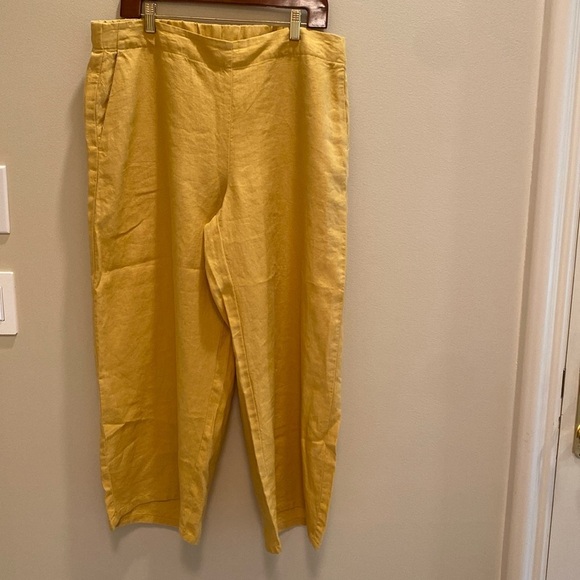 J Jill Love Linen Wide Leg Cropped Pants Butter Yellow Size LARGE - Picture 4 of 10